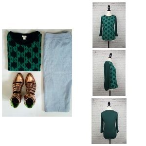 J. Crew 3/4 Length Sleeve With Knit Pattern Shirt